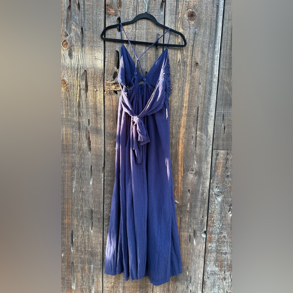 NWT Moon River Navy Blue Cotton Lace Tie Back Maxi Dress with Adjustable Straps - Picture 3 of 10
